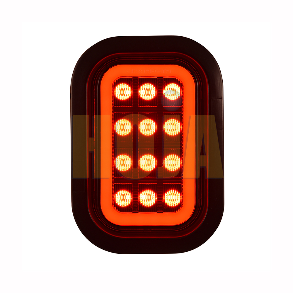 5.3”x3.4” Rectangular LED Tail Light with Neon Glow, STOP/TAIL/TURN